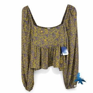 1267 NWT Abound Rosy Rose Floral Crop Blouse – M – Purple Green